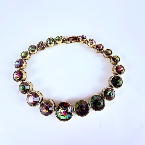 Heidi Daus AB Crystal Tennis Bracelet Gold Tone Rainbow Color Round Crystals 7” - Picture 3 of 9